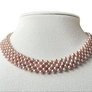 Lavender Freshwater Pearl Multi Strand Choker Necklace 925 Sterling Silver Clasp